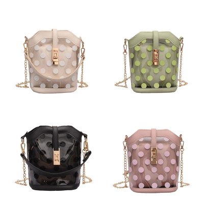 Fashion Creative Ladies Dot Pattern Bucket Shoulder Bag Girls Chain Strap Transparent Crossbody Casual Messenger Handbags