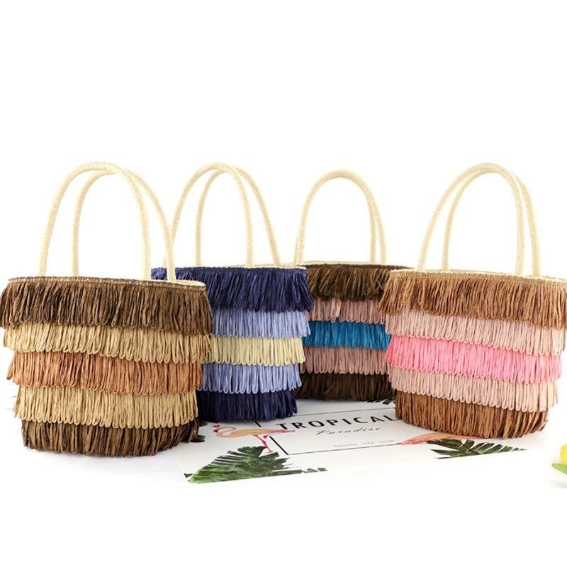 Color tassel paper rope straw bag portable woven beach bag casual female bag WOMEN s designer bags handbags