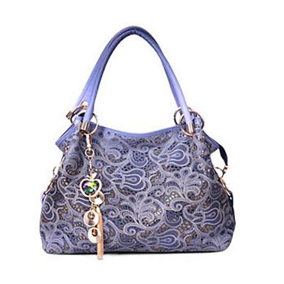 Fashion Trend WOMEN Party Holiday Hollow out Luxurious Shoulder Bag Delicate Pendant PU Large Capacity Lace Zipper Tote