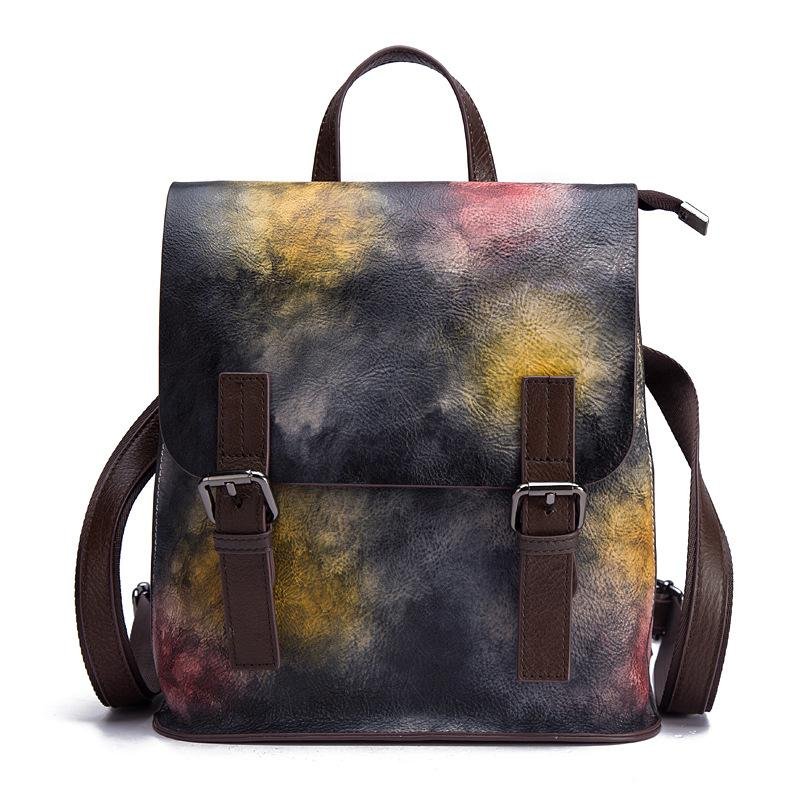 Genuine Leather WOMEN Backpack Rucksack Students School High Quality Real Cowhide Retro Fashion Travel Bag Daypack Knapsack