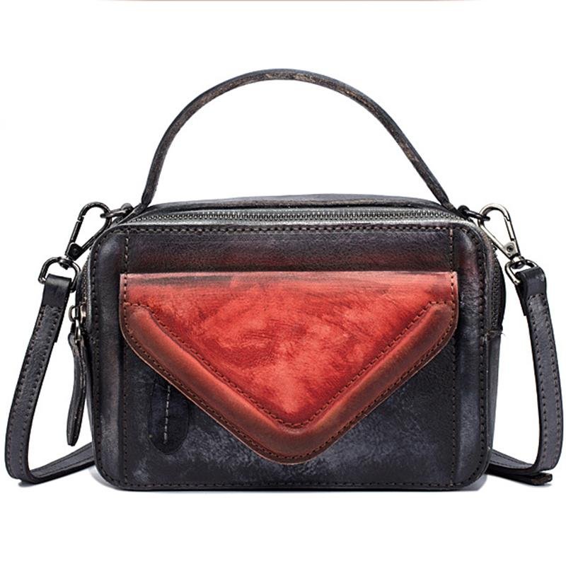 WOMEN Top Handle Bags Brush Color Cross Body Handbag Tote Panelled Purse Vintage Genuine Leather Small Messenger Shoulder Bag