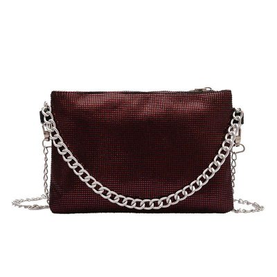 Fashion Trend WOMEN 's Textured Sequin Shoulder Bag Wild Metal Chain Casual Crossbody Handbags Solid Color Shiny Party Purse